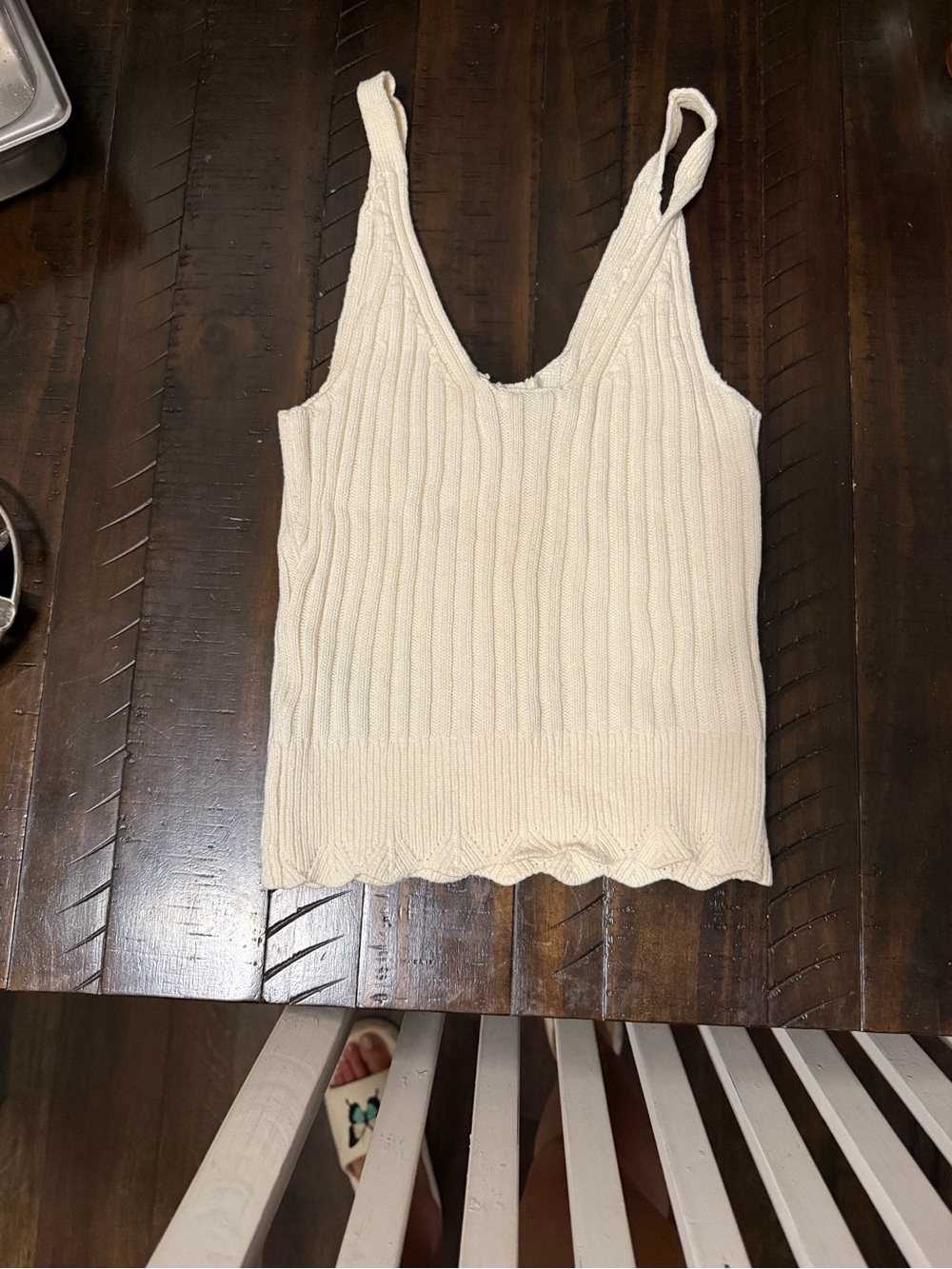 Cream Ribbed Button-Front Knit Tank Top - Picture 3 of 3